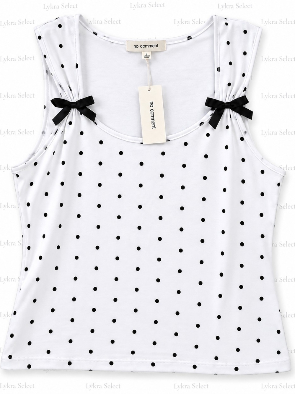 Cute No Comment white and black polka doWhite Polka Dot Tank Top with Black Bows